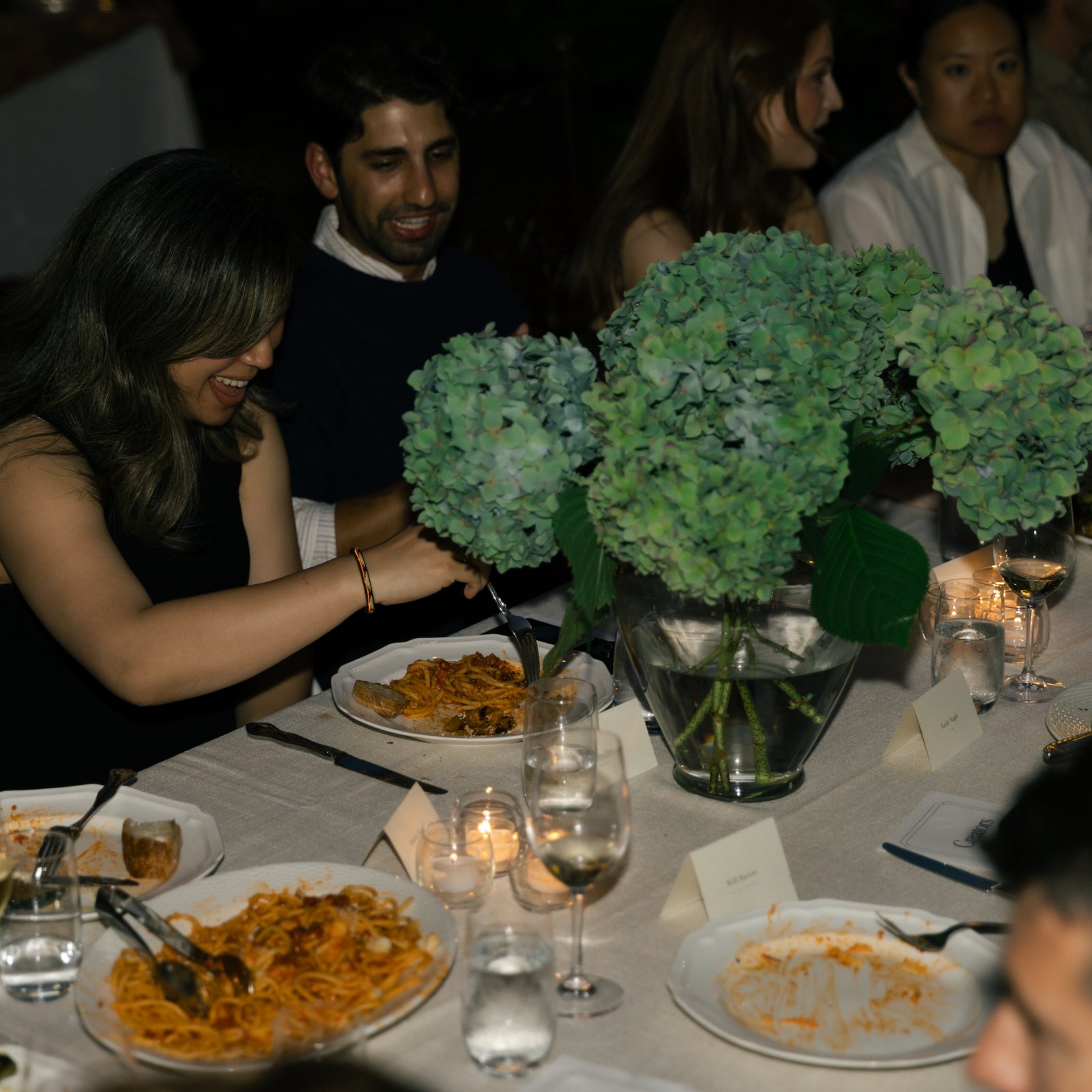 Guests in conversation at the table